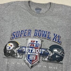 Y2K Reebok Pittsburgh Steelers Seahawks Super Bowl XL Shirt Mens L Gray NFL